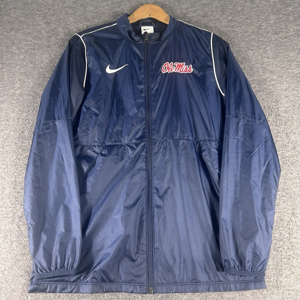 Nike Ole Miss Embroidered Swoosh Full Zip Navy Windbreaker Jacket Size‎ S